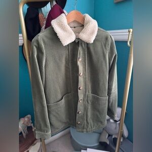 Sezane Green Corduroy Will Jacket with Sherpa Collar